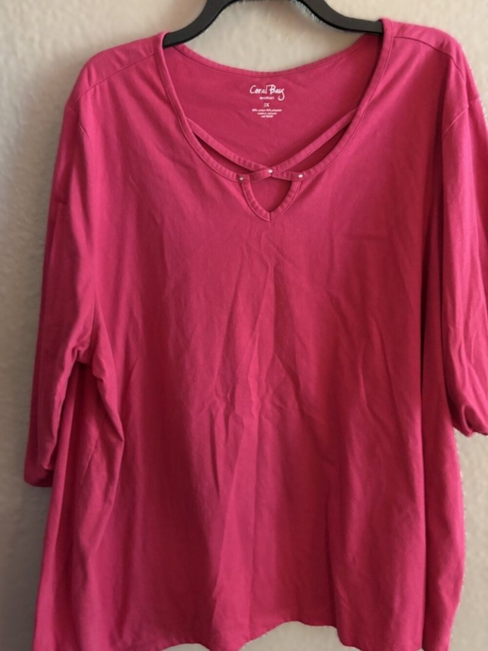 Coral Bay Pink Tunic, Slant Hemline, Crisscross Neckline, Worn Once, Plus 3X